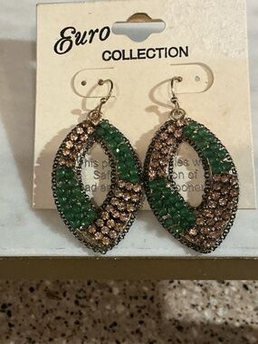 Pink and Green Diamond Earrings